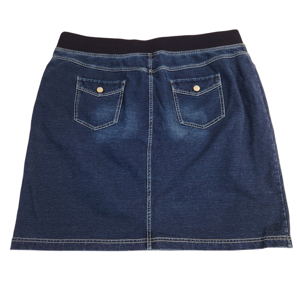 Zenergy Chico's Size 2 Women's Large Dark Wash Denim Skirt Elastic Waist Stretch - Picture 7 of 8